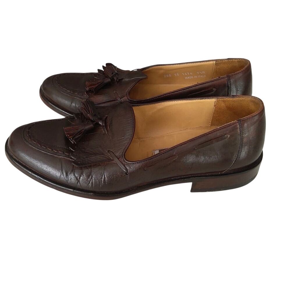 Vtg Johnston & Murphy Brown Cellini kiltie tassel loafers Sz 9.5 Mens preppy lux